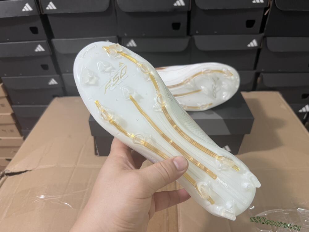 Men's Adidas F50+ Adizero FG Firm Ground Low-Tops Football Boots - White/Gold