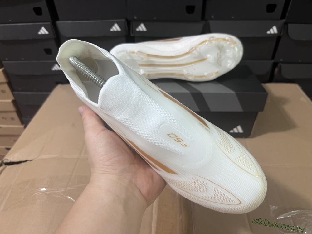 Men's Adidas F50+ Adizero FG Firm Ground Low-Tops Football Boots - White/Gold