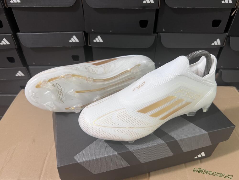 Men's Adidas F50+ Adizero FG Firm Ground Low-Tops Football Boots - White/Gold
