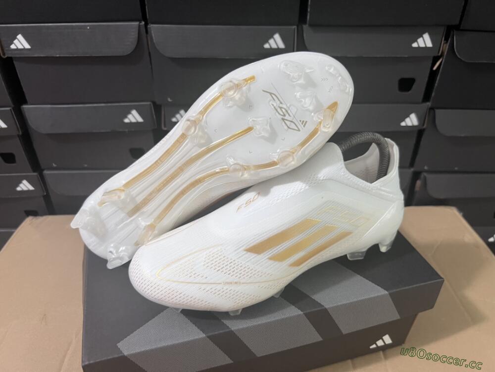 Men's Adidas F50+ Adizero FG Firm Ground Low-Tops Football Boots - White/Gold
