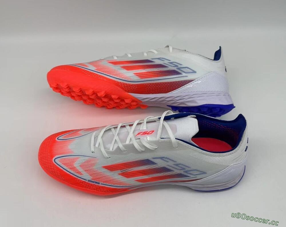 Men's Adidas F50 Pro TF Artificial Turf Low-Tops Football Shoes - White/Red/Blue