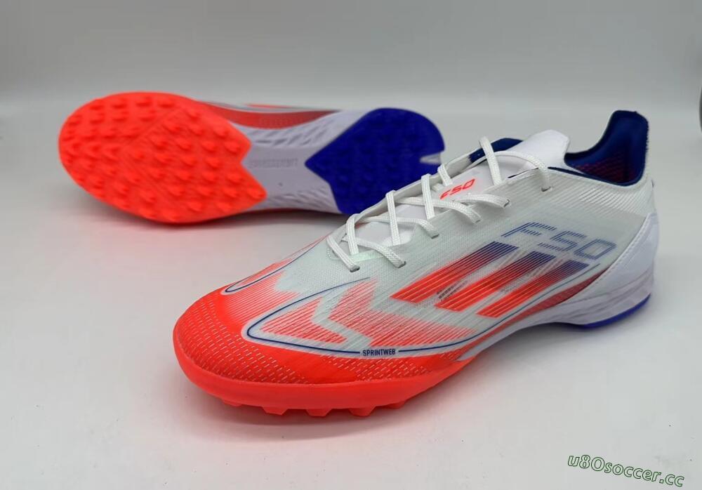 Men's Adidas F50 Pro TF Artificial Turf Low-Tops Football Shoes - White/Red/Blue