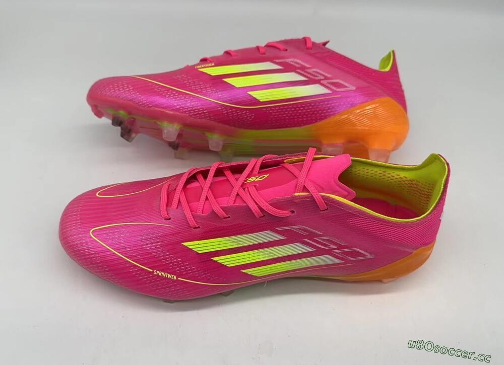 Men's Adidas F50 Elite FG Firm Ground Low-Tops Football Boots - Pink/Yellow/Orange