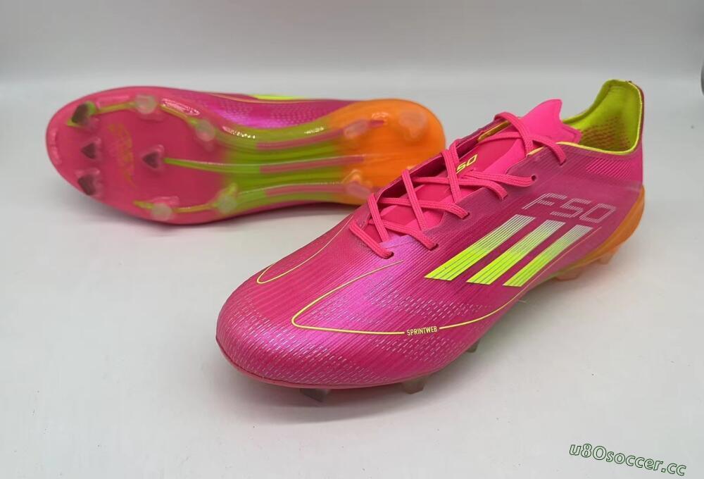 Men's Adidas F50 Elite FG Firm Ground Low-Tops Football Boots - Pink/Yellow/Orange