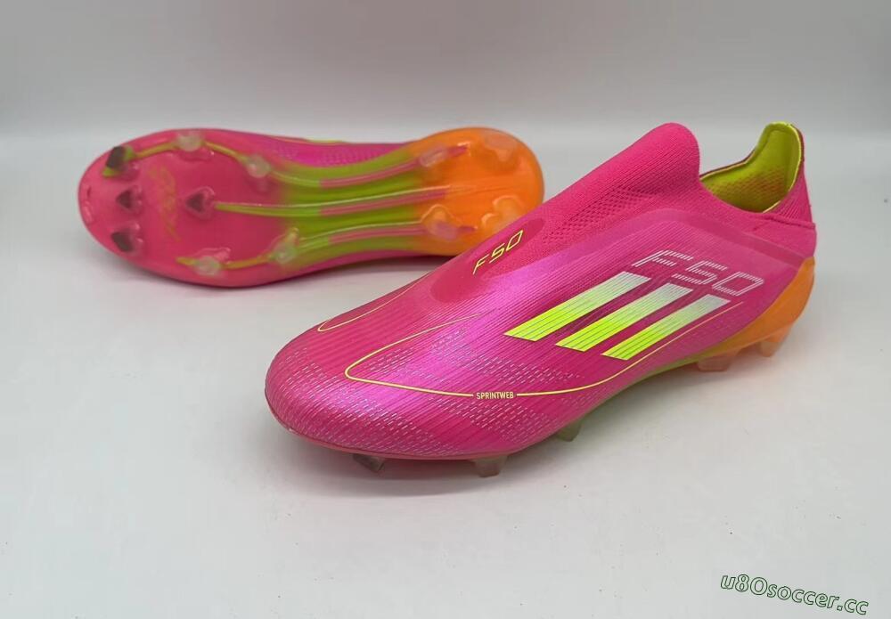 Men's Adidas F50 Elite FG Firm Ground Low-Tops Football Boots - Pink/Yellow/Orange