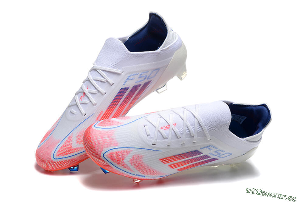 Men's Adidas F50 Elite FG Firm Ground Low-Tops Football Boots - White/Red/Blue 3