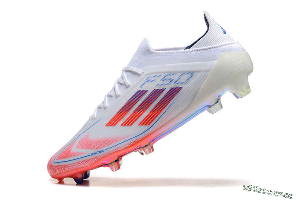 Men's Adidas F50 Elite FG Firm Ground Low-Tops Football Boots - White/Red/Blue 5