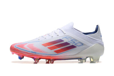 Men's Adidas F50 Elite FG Firm Ground Low-Tops Football Boots - White/Red/Blue