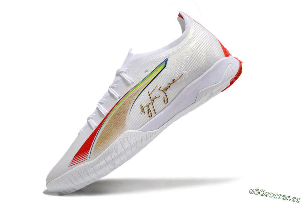 Men's Puma Ultra Ultimate TF Artificial Turf Low-Tops Football Shoes - White/Red/Yellow 5