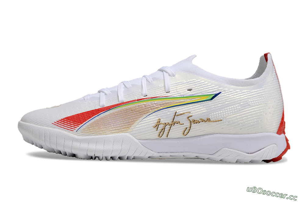Men's Puma Ultra Ultimate TF Artificial Turf Low-Tops Football Shoes - White/Red/Yellow 0
