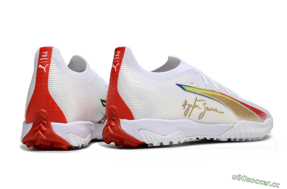 Men's Puma Ultra Ultimate TF Artificial Turf Low-Tops Football Shoes - White/Red/Yellow 6