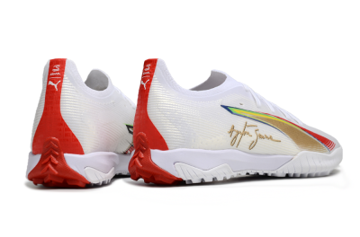 Men's Puma Ultra Ultimate TF Artificial Turf Low-Tops Football Shoes - White/Red/Yellow