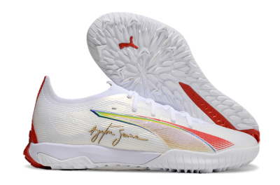 Men's Puma Ultra Ultimate TF Artificial Turf Low-Tops Football Shoes - White/Red/Yellow