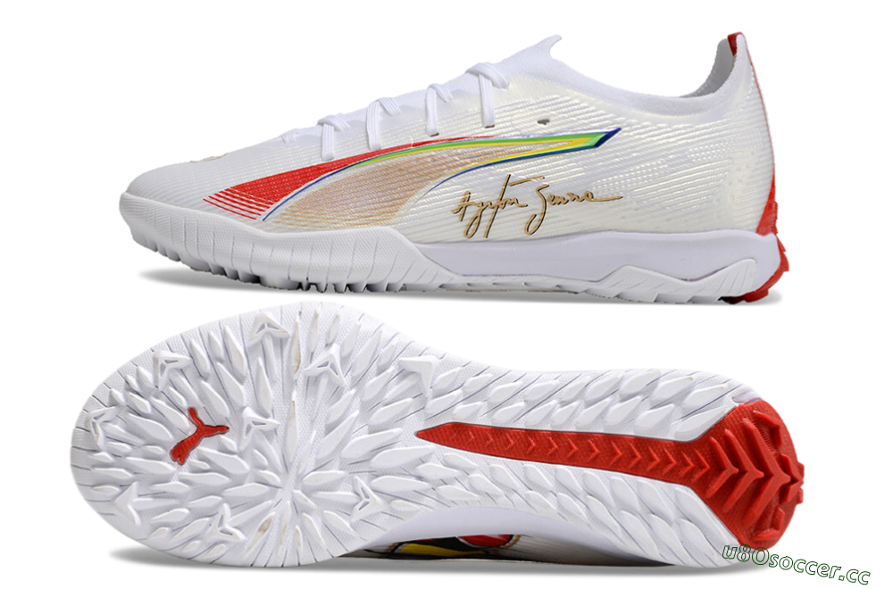 Men's Puma Ultra Ultimate TF Artificial Turf Low-Tops Football Shoes - White/Red/Yellow 1