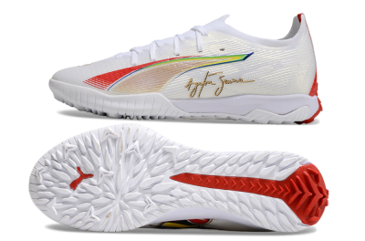 Men's Puma Ultra Ultimate TF Artificial Turf Low-Tops Football Shoes - White/Red/Yellow