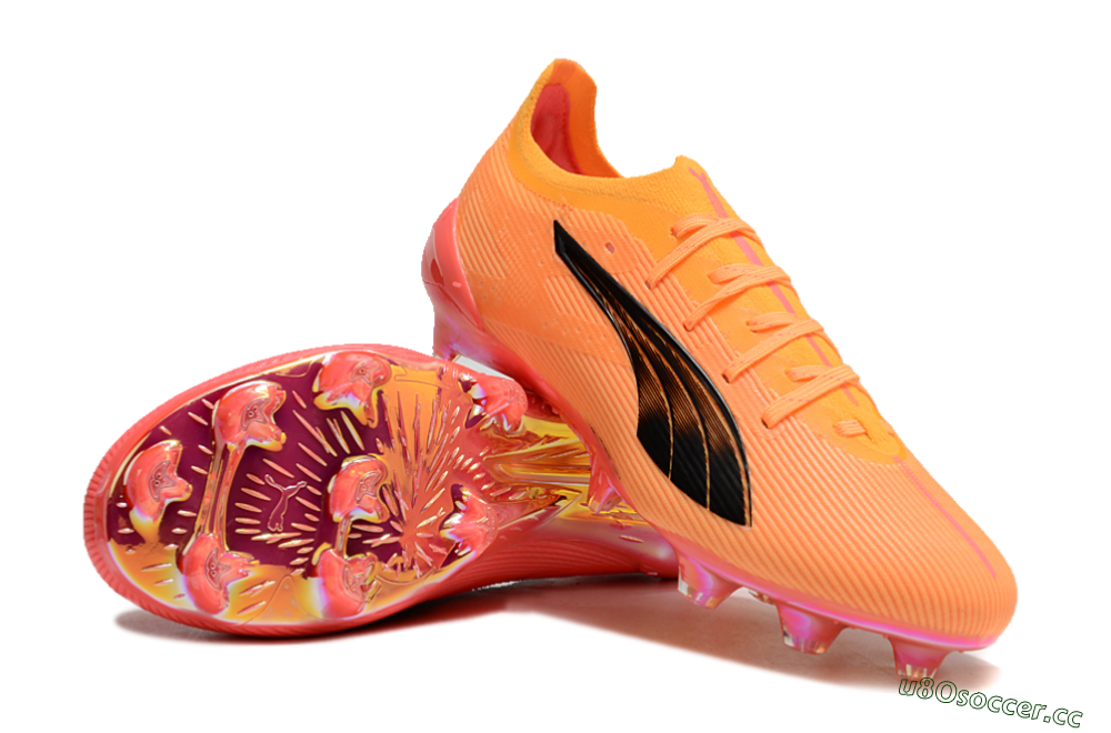 Men's Puma Ultra Ultimate FG Firm Ground Low-Tops Football Boots - Pink/Black/Gold 3