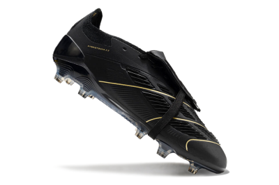 Unisex Adidas Predator Elite Foldover Tongue FG Firm Ground Low-Tops Football Boots - Black/Gold/Blue