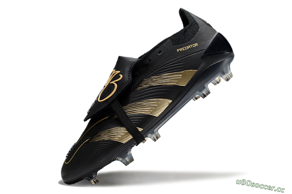 Unisex Adidas Predator Elite Foldover Tongue FG Firm Ground Low-Tops Football Boots - Black/Gold/Blue 5