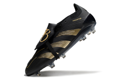 Unisex Adidas Predator Elite Foldover Tongue FG Firm Ground Low-Tops Football Boots - Black/Gold/Blue