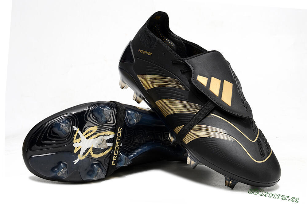 Unisex Adidas Predator Elite Foldover Tongue FG Firm Ground Low-Tops Football Boots - Black/Gold/Blue 3