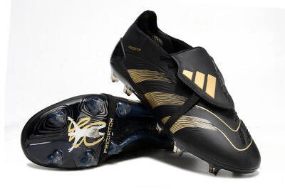 Unisex Adidas Predator Elite Foldover Tongue FG Firm Ground Low-Tops Football Boots - Black/Gold/Blue