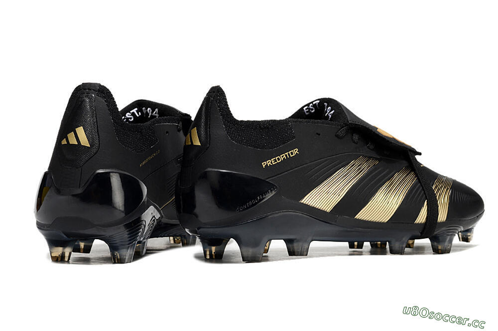 Unisex Adidas Predator Elite Foldover Tongue FG Firm Ground Low-Tops Football Boots - Black/Gold/Blue 6