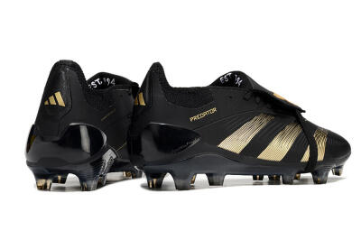 Unisex Adidas Predator Elite Foldover Tongue FG Firm Ground Low-Tops Football Boots - Black/Gold/Blue