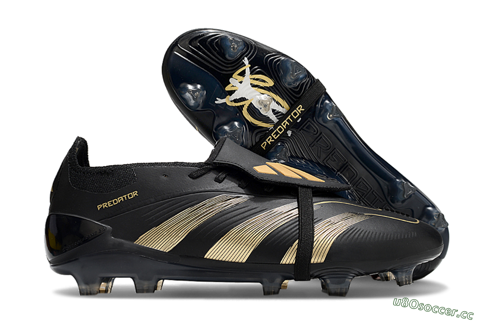 Unisex Adidas Predator Elite Foldover Tongue FG Firm Ground Low-Tops Football Boots - Black/Gold/Blue 2