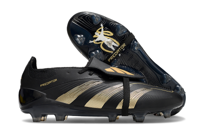 Unisex Adidas Predator Elite Foldover Tongue FG Firm Ground Low-Tops Football Boots - Black/Gold/Blue