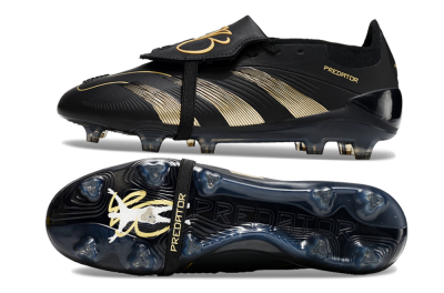 Unisex Adidas Predator Elite Foldover Tongue FG Firm Ground Low-Tops Football Boots - Black/Gold/Blue