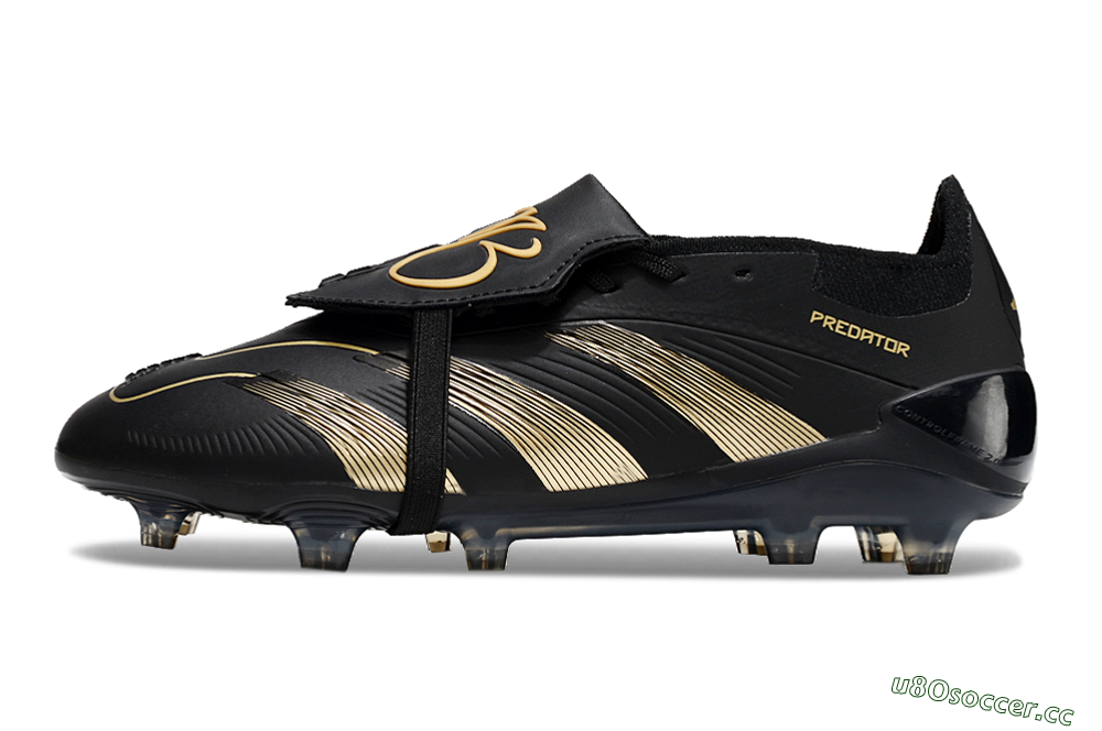 Unisex Adidas Predator Elite Foldover Tongue FG Firm Ground Low-Tops Football Boots - Black/Gold/Blue 0