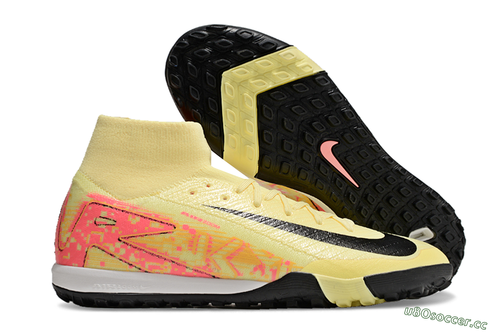 Men's Nike Air Zoom Mercurial Superfly 10 Elite TF Artificial Turf High-Tops Football Shoes - Yellow/Pink/Black 2