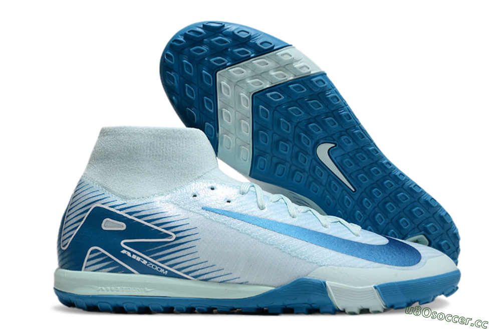 Men's Nike Air Zoom Mercurial Superfly 10 Elite TF Artificial Turf High-Tops Football Shoes - Jade/Blue/White 2