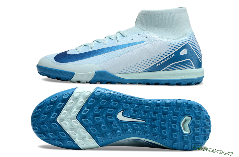 Men's Nike Air Zoom Mercurial Superfly 10 Elite TF Artificial Turf High-Tops Football Shoes - Jade/Blue/White 1