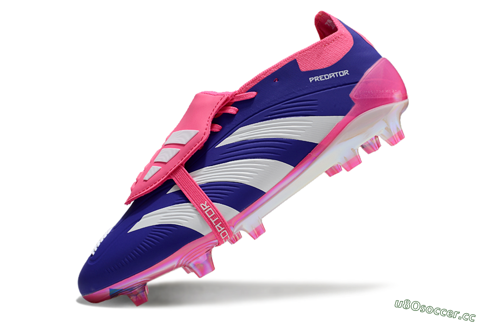 Unisex Adidas Predator Elite Foldover Tongue FG Firm Ground Low-Tops Football Boots - Blue/White/Pink/Gold 5