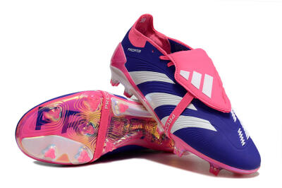 Unisex Adidas Predator Elite Foldover Tongue FG Firm Ground Low-Tops Football Boots - Blue/White/Pink/Gold