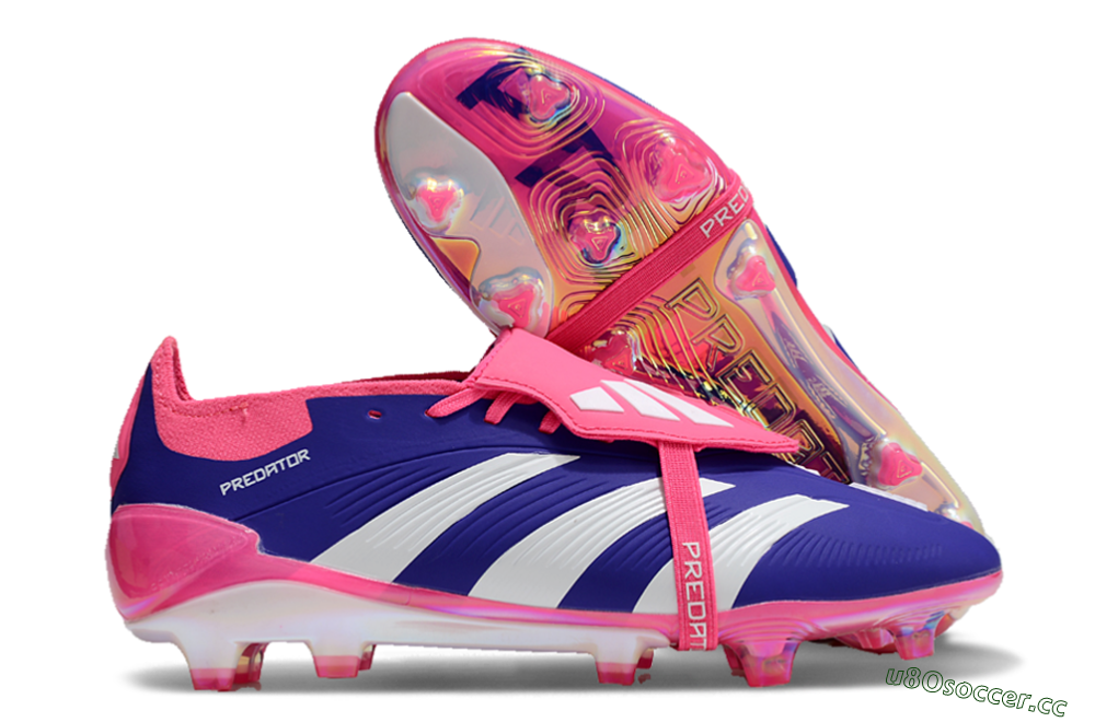 Unisex Adidas Predator Elite Foldover Tongue FG Firm Ground Low-Tops Football Boots - Blue/White/Pink/Gold 2