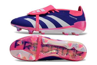 Unisex Adidas Predator Elite Foldover Tongue FG Firm Ground Low-Tops Football Boots - Blue/White/Pink/Gold