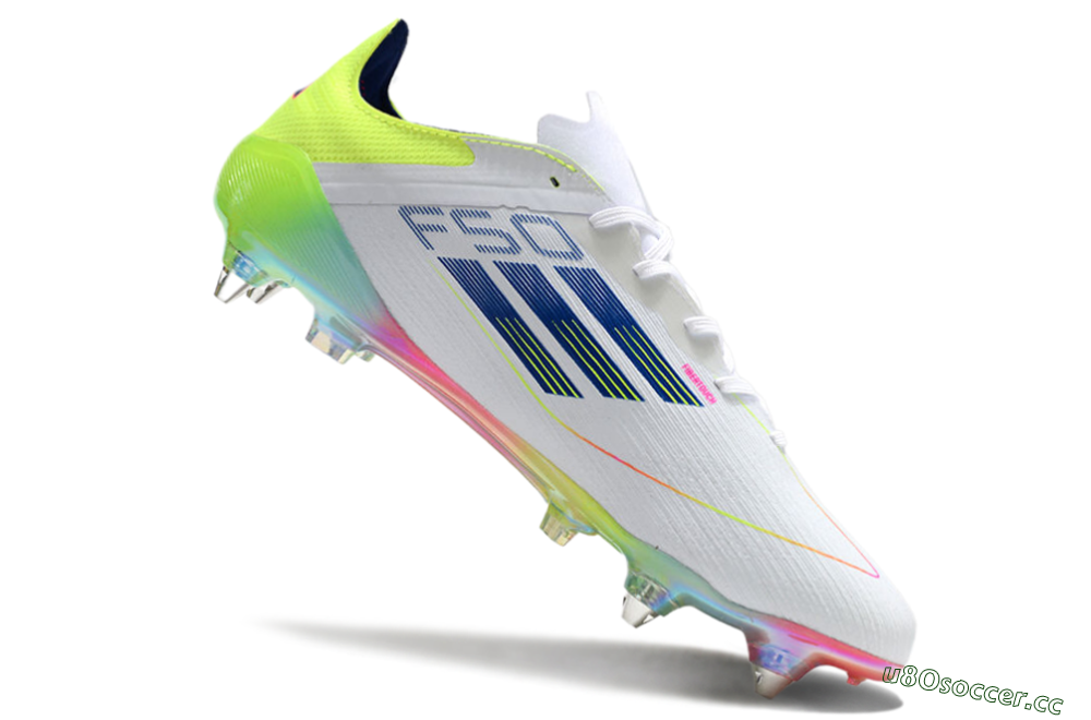 Men's Adidas F50 Elite SG Soft Ground Low-Tops Football Boots - White/Pink/Yellow/Blue 4