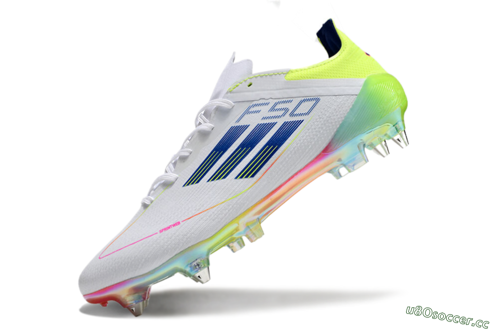 Men's Adidas F50 Elite SG Soft Ground Low-Tops Football Boots - White/Pink/Yellow/Blue 5