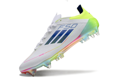Men's Adidas F50 Elite SG Soft Ground Low-Tops Football Boots - White/Pink/Yellow/Blue