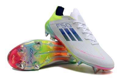 Men's Adidas F50 Elite SG Soft Ground Low-Tops Football Boots - White/Pink/Yellow/Blue
