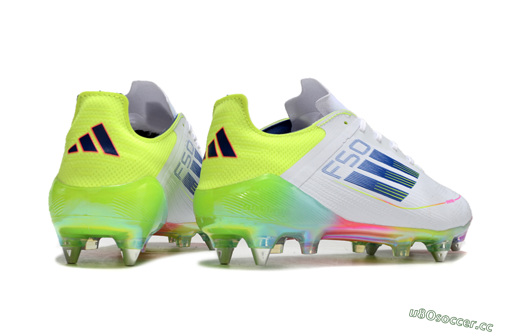 Men's Adidas F50 Elite SG Soft Ground Low-Tops Football Boots - White/Pink/Yellow/Blue 6