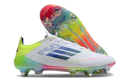Men's Adidas F50 Elite SG Soft Ground Low-Tops Football Boots - White/Pink/Yellow/Blue