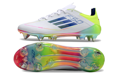 Men's Adidas F50 Elite SG Soft Ground Low-Tops Football Boots - White/Pink/Yellow/Blue