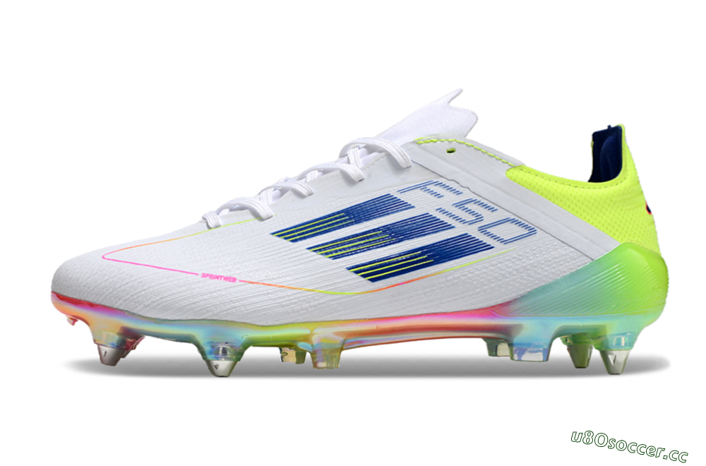 Men's Adidas F50 Elite SG Soft Ground Low-Tops Football Boots - White/Pink/Yellow/Blue 0