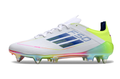 Men's Adidas F50 Elite SG Soft Ground Low-Tops Football Boots - White/Pink/Yellow/Blue