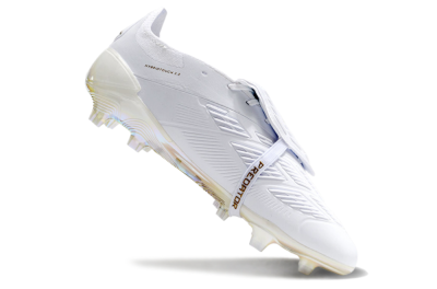 Unisex Adidas Predator Elite Foldover Tongue FG Firm Ground Low-Tops Football Boots - White/Gold/Beige