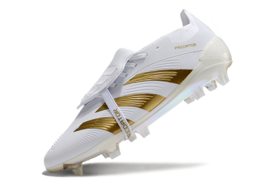 Unisex Adidas Predator Elite Foldover Tongue FG Firm Ground Low-Tops Football Boots - White/Gold/Beige