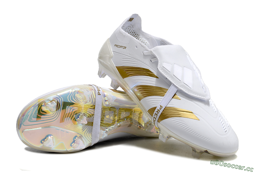 Unisex Adidas Predator Elite Foldover Tongue FG Firm Ground Low-Tops Football Boots - White/Gold/Beige 3
